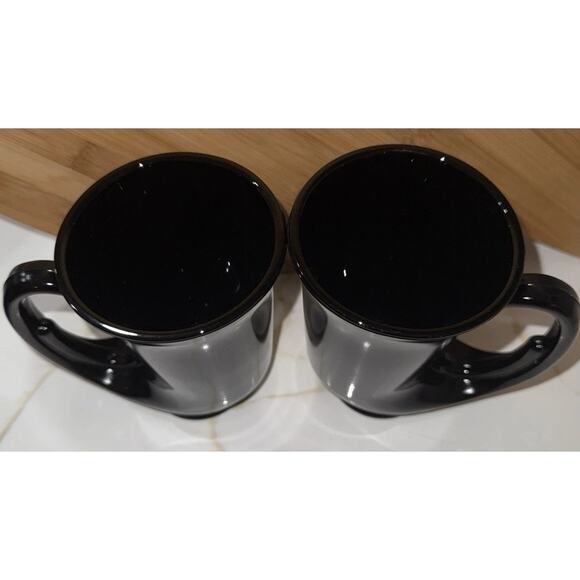 Vintage Tiara Indiana Horn Mug Black Glass Hunter Bugle 12 oz Mug Set of 2 - Picture 3 of 5